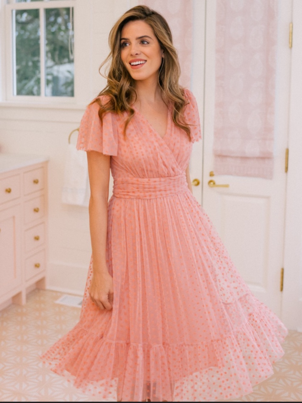 Gal Meets Glam Zelda Retro Dot Shirred Midi Dress